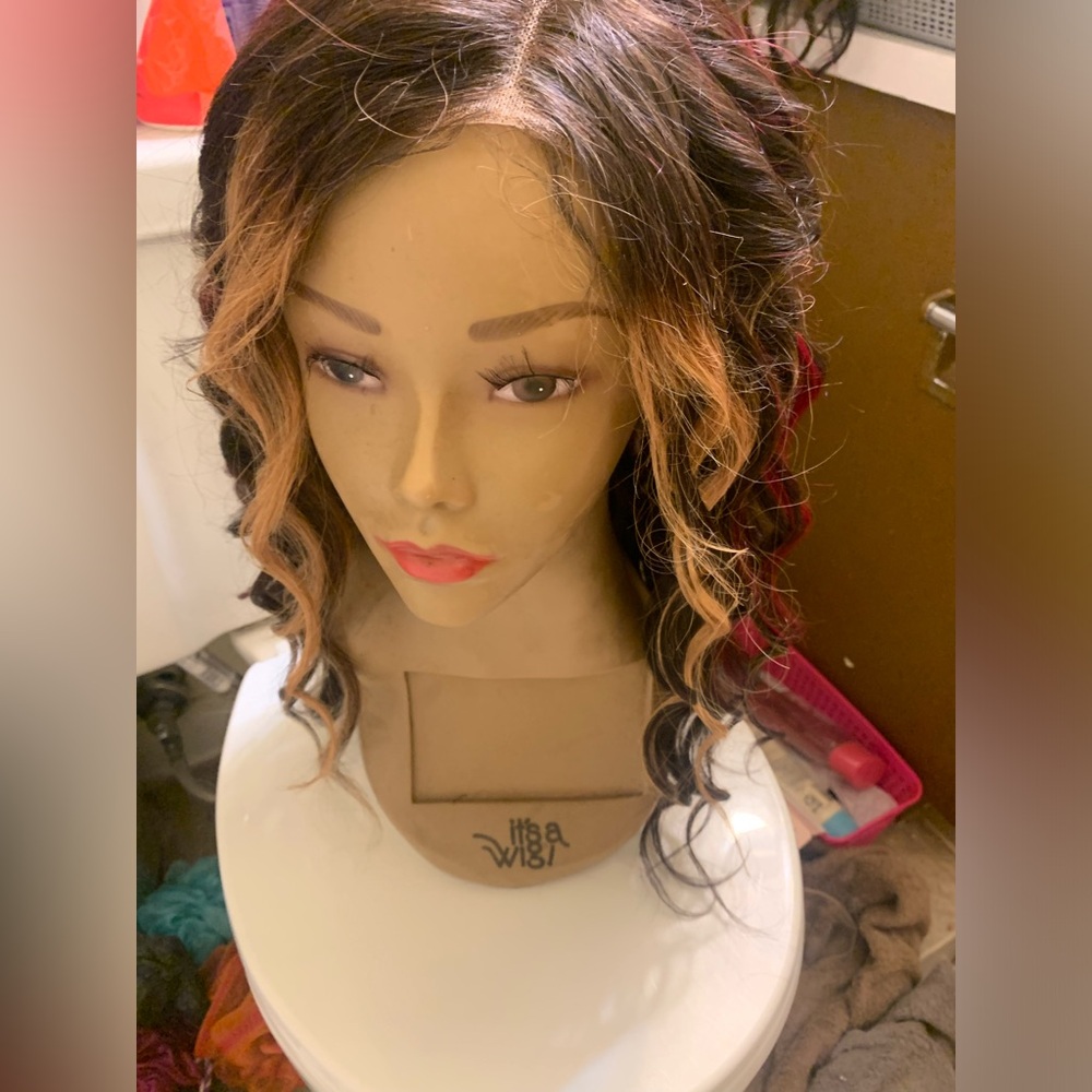 Lace front 24” HUMAN hair wig has adjustable strap